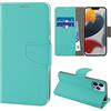 N NEWTOP Cover Compatibile con Apple iPhone 13 Pro Max, HQ Lateral Custodia Libro Flip Chiusura Magnetica Portafoglio Simil Pelle Stand (Acquamarine)