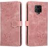 Vaitasy Custodia per Xiaomi Redmi Note 9S, Anti Graffio Pelle PU Cover con Magnetico Folio Protettiva Custodia per Redmi Note 9 Pro 4G - Gatto Rosa scuro