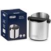De'Longhi Coffee Knock Box DLSC084, Raccolta Fondi Caffè, Acciaio Inossidabile, Base in Gomma Antiscivolo, Barra Rimovibile, Struttura Forte e Stabile, Facile da Pulire