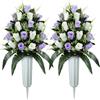 SIFOEL 2 pezzi cimitero commemorativo artificiale fiori rosa bouquet con vaso per lapidi cimitero decorazione (Light Purple&White)