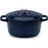 La Fonderie 1890 ALMA22 Pentola a Cocotte tonda in ghisa, smaltata blu, SENZA PFAS, PFAS FREE, pentola con 2 manici e coperchio, diametro 22 cm, Capienza 3,3 litri
