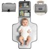 VINATO Fasciatoio Portatile Neonato, Fasciatoio Neonato Pieghevole con Tasca Salviettine Umidificate, 70x56 cm, con 5 Tasche, Pratico Impermeabile e Lavabile per Viaggio (Gris)