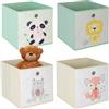 Relaxdays Set da 4 Contenitori per Giochi dei Bambini, Scatole Portagiochi con Disegni, Cubi 30x30x30 cm, Colorato