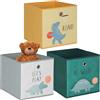 Relaxdays Set 3 Scatole per Bambini, Motivo Dinosauri, Pieghevoli per scaffali a cubo, HLP 30x30x30 cm, Tessuto colorato