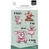 Vaessen Creative Timbri in Silicone Maiali e Testi - 19 Timbri a Secco per Lavoro Preciso - per DIY, Biglietti Fatti a Mano, Buste e Scrapbooking - con Stamping Tool e Blocchi Acrilici