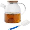 Relaxdays teiera in vetro, coperchio bambù, 1,8 L, con filtro, per tè sfuso e bevande fredde, trasparente
