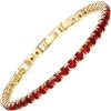 RIZILIA Bracciale Tennis Statement da Donna con Rubino Rosso Simulato Taglio Brillante 4mm, Placcato Oro Giallo 14K, Regolabile 16,5-19cm, Confezione Regalo inclusa