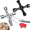 Mythlon 2 chiavi universali per quadri elettrici - Chiavi a croce a 4 vie per riscaldamento, contatori elettrici, gas e acqua, Chiavi quadrate e triangolari per spurgo impianto di riscaldamento (argento/nero)