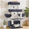 Hey-brother Tiragraffi per Gatti, Colonna sisal 8cm spessa, Cuccia, MPJ02G | 130cm Albero per Gatti, 2 Piattaforme, 2 Ceste, Spazzola per animali, Ideale per gatti taglia grande da interno, Grigio fumo