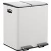 Relaxdays Cestino Relaxdays, 2 scomparti da 15 litri ciascuno, secchielli interni estraibili, pedale, cucina, cestino a pedale, ferro, bianco/argento