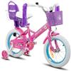 JOYSTAR Stitch Daisy Bicicletta per bambini da 14 pollici, per bambine da 3 a 5 anni, ruote da 14 pollici, con sedile per bambole, streamers e stabilizzatori, viola