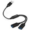 AIYEEN Cavo USB Splitter, Adattatore USB A Splitter 1 in 2 Out, Hub Doppia Porta per Trasferimento Dati/Ricarica, Prolunga Extra Cavo di Alimentazione Split Dati per Auto/Laptop/Mac/PC (Nero)