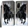 PHINIENLAND Cover per Xiaomi Redmi A5 custodia portafoglio Cavallo nero | 3 scomparti carte, 1 tasca banconote, Chiusura magnetica, Supporto, Pelle PU flip cover per Redmi A5
