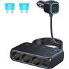 GemCoo 9-in-1 Caricabatteria Auto USB Sdoppiatore Accendisigari, 171W con 3 Prese e Doppia USB C 30W e QC3.0 18W con Interruttore Separato & LED Voltmetro per GPS, vari Smartphone, Tablet