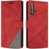 SONWO Cover per Huawei Nova 5T / Honor 20 Custodia, Flip Caso in PU Pelle Case Cover Premium Portafoglio Custodia per Huawei Nova 5T / Honor 20, Supporto Stand, Slot per Schede, Rosso