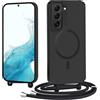 Spdymo Cover Magnetica per Samsung Galaxy S22 5G avec Cordino, Compatibile con MagSafe, Morbido TPU Silicone Custodia per Samsung S22 con Collana Tracolla AntiGraffio Protettiva Case, Nero