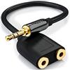 deleyCON Adattatore Audio Stereo - 2x Jack da 3.5mm Femmina a 1x Jack da 3.5mm Maschio, Nero, 1 Pezzo