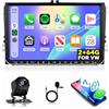 Motorsi 2GB+64GB Autoradio Carplay per VW Golf Polo 5 6 Tiguan Touran Passat Skoda, Wireless Android Auto Car Stereo con 9 Touchscreen, GPS, WiFi, FM/RDS Radio, SWC, Canbus, Bluetooth + Telecamera
