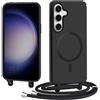 Spdymo Cover Magnetica per Samsung Galaxy S23 5G avec Cordino, Compatibile con MagSafe, Morbido TPU Silicone Custodia per Samsung S23 con Collana Tracolla AntiGraffio Protettiva Case, Nero