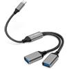 AIYEEN USB C Maschio a 2 USB Femmina Cavo Adattatore Splitter, Doppia Porta USB-A Hub per Trasferimento Dati/Ricarica, Prolunga Extra Cavo di Alimentazione Diviso Dati per Auto/Laptop/Mac/PC (Grigio)