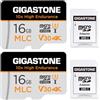 Gigastone [10 x Alta Resistenza] GIGASTONE MLC Micro SD 16GB, Set da 2, 10x High Endurance, 16 GB per Telecamera Sorveglianza, Gopro, Dashcam, Lettura fino a 95 MB/s. Per video 4K, U3 V30 C10 + Adattatore SD