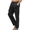 YloveM Pantaloni Lino Uomo con Tasche Casual Estivi Pantaloni Uomo Estivi Cotone con Elasticizzati Vita Spiaggia Cargo Pantalone Lino Uomo Larghi con Coulisse Leggeri Yoga Nero L