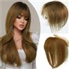 Unipearl - Extension con copertura a 360° in capelli umani con frangia per donne, clip marrone chiaro per capelli sottili, vera estensione in capelli umani per frangia sfilata