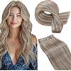 LaaVoo Extension Tessitura Capelli Veri Biondo Sporco con Highlight Biondo Candido, Matassa Morbida Remy, Setosi, per Sposa e Matrimonio 35cm 80g #18-613