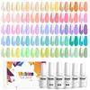 Vishine 48Pcs Pastel Gel Nail Polish Kit with Gel Base Top Coat Macaron Colors Collection Bright Uv gel Nail Art Solid Colors Decorations for Women Girls