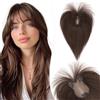 Silk-co Hair Topper Capelli Veri Umani Extension con Frangia 8x11cm Toupet Clip 150% Densita Fascia Unica, Marrone Scuro