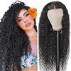 Weeybay Parrucca di capelli veri da donna, capelli ricci ondulati, chiusura in pizzo 4X4 #1B nero, densità 150%, capelli Remy non trattati, senza colla, 61 cm