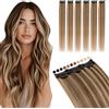 Elailite Extension Capelli Veri Clip Balayage Remy Human Hair Naturali Set da 6 Ciocche Singole con Silk Lace 30cm 33gr (#4/27 Marrone Cioccolato/Biondo Scuro)