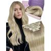 Fshine Extension Capelli Veri Clip 40 cm 7 pcs 120 g Extension Clip Capelli Veri Biondo Chiaro con Riflessi Beige Dorato Lisci Umani Estensione Clips Invisibile Confortevole Compleanno Colore 8 8 613