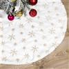 CaiTang 120cm Tappeto per Albero di Natale, Gonna per albero di natale, Finta Pelliccia Tappetino per Copertura Base con Oro Ricamo Fiocchi di Neve, Bianca