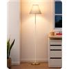 EDISHINE Lampada da Terra Retro per Soggiorno, Paralume in Cotone-Lino e Struttura in Metallo, Lampadina LED 2700K Inclusa, Lampada E27 per Cameretta, Camera da Letto e Angolo Lettura, Bianco