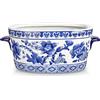 Briful Vaso in ceramica blu e bianca - Vaso ovale in porcellana con motivo floreale - Vaso decorativo per piante da interno, orchidee e fiori artificiali, 27 cm