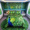 Loussiesd Set biancheria da letto king size pavone e biancheria da letto in lino verde con simpatici animali piuma di pavone con lacci con cerniera per adulti donne 1 copripiumino con 2 federe
