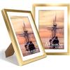 FOSER Cornice portafoto A4, 2 pezzi, Versatile Nuovo Cornice portafoto Oro, per parete e tavolo, con gancio a parete e supporti (Oro, A4(21x29,7cm) / 2x)
