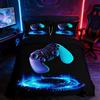 Loussiesd Set di biancheria da letto per bambini e ragazzi, per videogiochi, per ragazzi, ragazzi, adulti, geometrici, per controller di gioco, copriletto, collezione 2 pezzi, singolo, nero, blu