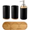 OnePine Set di 4 Accessori per Bagno, Ceramica, con Dispenser per Sapone, Portaspazzolino, Bicchiere per Lo Spazzolino, Vassoio di bambù