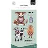 Vaessen Creative Timbri in Silicone Mucche e Testi - 16 Timbri a Secco per Lavoro Preciso - per DIY, Biglietti Fatti a Mano, Buste e Scrapbooking - con Stamping Tool e Blocchi Acrilici