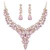 EVER FAITH Set di Gioielli da Sposa per Le Donne, Collana di Strass a Fiore dichiarato, Orecchini Pendenti, Oro Rosa.