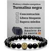 arana's® Bracciale medaglia croce San Benito tormalina nera - Filo elastico con sfere da 8 mm - Braccialetti energetici per donna e uomo - Amuleto contro le cattive energie e il malocchio, 19,50 cm