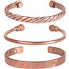 Touchstone Bracciale magnetico in rame in stile tibetano forgiato a mano con rame puro massiccio e di alto livello. Set di 3 diversi modelli a forma di tubo intrecciato martellato.
