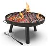 VOUNOT® Braciere da Giardino Ø60 cm in Metallo con Griglia e Attizzatoio, Braciere da Esterno Rotondo a Legna per Riscaldamento, Campeggio, Terrazza e Balcone, Nero