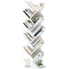 LELELINKY libreria ad albero, scaffale verticale a 10 livelli per libri/CD/riviste, libreria DVD in legno, per soggiorno, camera da letto e ufficio, bianco