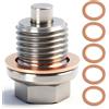 JiaHeHe Vite di scarico magnetica M14x1,5 con 5 guarnizioni in rame, vite di scarico in acciaio inossidabile per olio motore, vite di scarico per auto, moto, scooter, quad, barca, riutilizzabile per il cambio