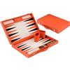 Engelhart-250564 - Backgammon 15 Pollici (38,6 cm) Valigetta Lusso Similpelle Arancione - Tavolo Intarsiato - Aperto 47,4 × 38,6 cm - Pedine Nere/Arancioni - Dadi e Bicchieri - Gioco Classico