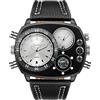 JewelryWe Orologio da Polso Grande Punky Militare Sport per Uomo, Bussola e Termometro Decorativo Dual Time Cinturino in Pelle Retro Vintage Gotico Quadrantini