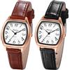 JewelryWe Orologio Quadrato Piccolo da Donna: Cinturino in Cuoio Colore Nero Marrone 2pcs orologio Leggero